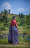 Shayantani Navy Blue Muslin-Cotton Hand-Painted Saree