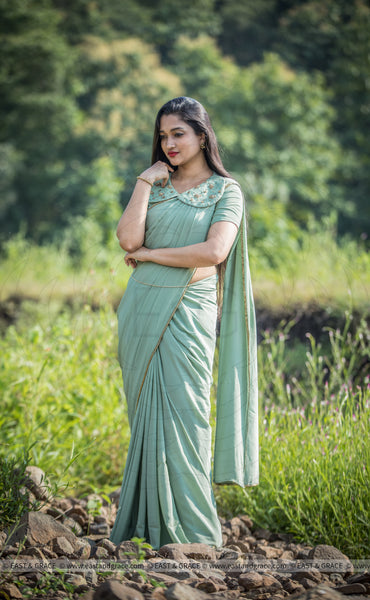 Hornet Pure Silk-Crepe Hand Embroidered Saree