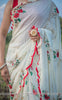 Rosa Pure Flat Silk-Chiffon Hand Embroidered and Printed Saree