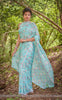 Mermaid's Dream Pure Silk-Chiffon Printed Saree with Raw-Silk Ribbon Embroidered Blouse