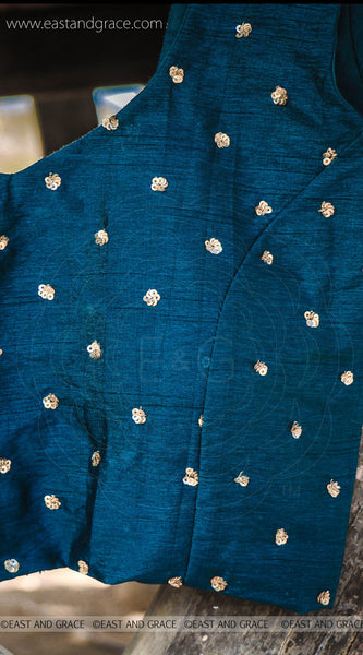 Deep Sea Green Raw Silk Zari Embroidered Blouse
