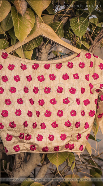 Morning Sunshine Red Rose Raw Silk Hand Embroidered Blouse