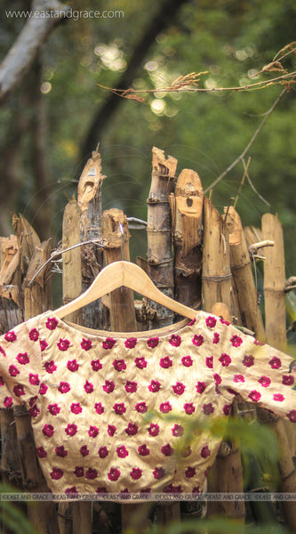 Morning Sunshine Red Rose Raw Silk Hand Embroidered Blouse