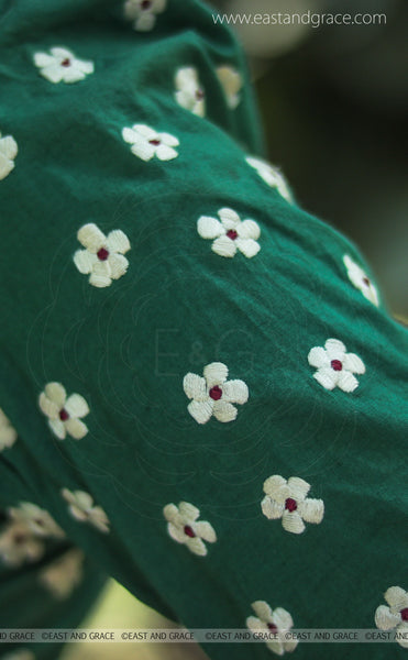 Sweet Pear Cotton Silk Celadon Green Hand Embroidered Blouse