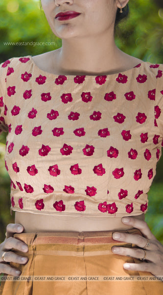 Morning Sunshine Red Rose Raw Silk Hand Embroidered Blouse
