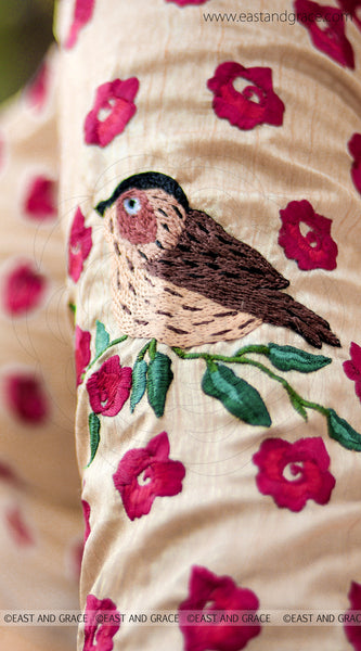 Morning Sunshine Red Rose Raw Silk Hand Embroidered Blouse