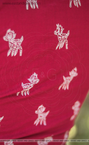Fuchsia Pink Deer Embroidered Raw-Silk Blouse