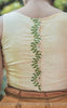 Cream Raw Silk Blouse With Green Foliage Embroidery and Ribbonwork Flowers