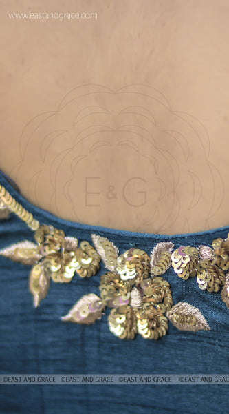 Deep Sea Green Raw Silk Zari Embroidered Blouse