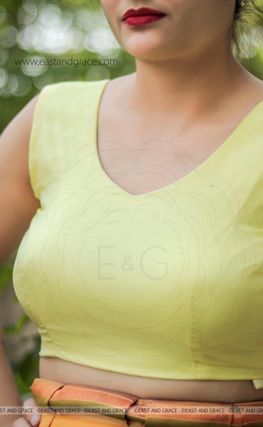 Lemon Yellow Pure Flat Chiffon Designer Blouse with Bow