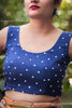Navy Blue Pure Flat Chiffon Ribbon Embroidered Blouse