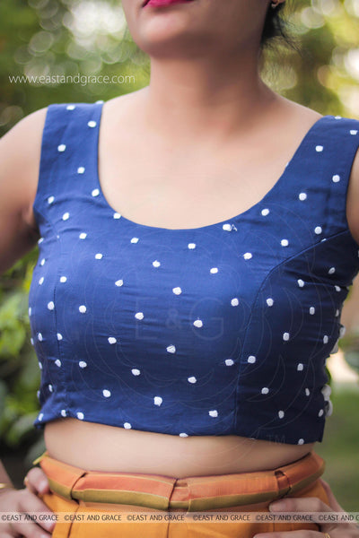 Navy Blue Pure Flat Chiffon Ribbon Embroidered Blouse