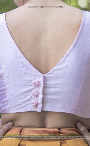 Winterland Baby Pink Raw-Silk Hand Embroidered Designer Blouse