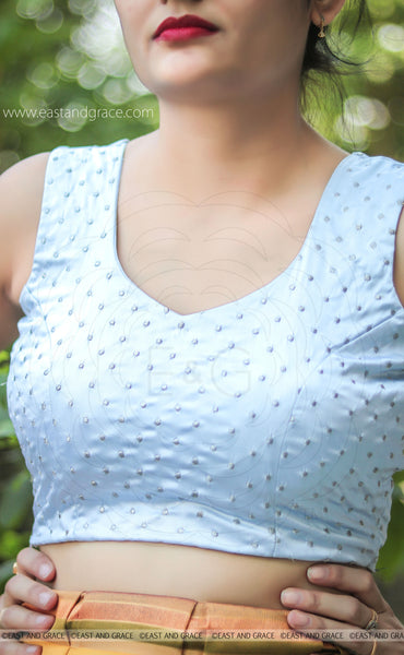 Moonlight Satin Silver Dot Embroidered Blouse