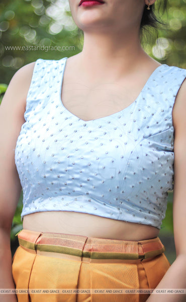 Moonlight Satin Silver Dot Embroidered Blouse