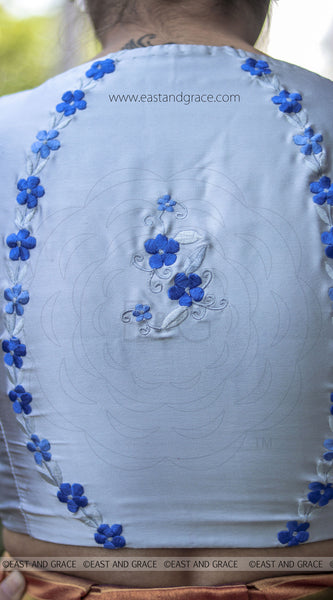 Forget-Me-Not Light Blue Lycra-Satin Embroidered Blouse