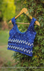 Navy Blue Pure Flat Chiffon Ribbon Embroidered Blouse