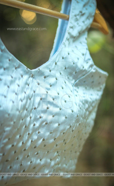 Moonlight Satin Silver Dot Embroidered Blouse