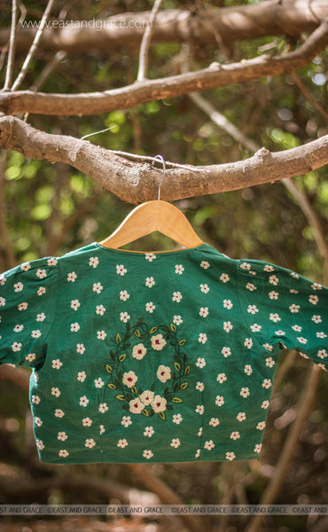 Sweet Pear Cotton Silk Celadon Green Hand Embroidered Blouse