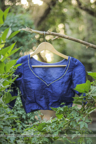 Dark Blue Raw Silk Blouse