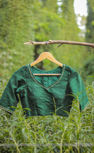 Dark Forest Green Raw Silk Blouse