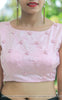 Pink Raw Silk Blouse With Hand Embroidered Baby Ribbon Roses