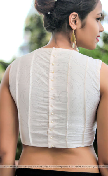 Soft Pink Raw Silk Blouse With Pearl Embroidery