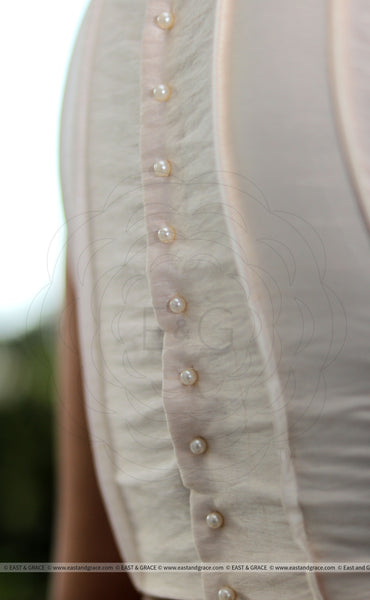 Soft Pink Raw Silk Blouse With Pearl Embroidery