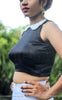 Black Satin Blouse with Pearl Encrusted Peter Pan Collar
