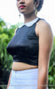 Black Satin Blouse with Pearl Encrusted Peter Pan Collar