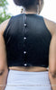 Black Satin Blouse with Pearl Encrusted Peter Pan Collar