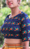 Blue Flame Raw Silk Blouse With Floral Embroidery