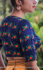Blue Flame Raw Silk Blouse With Floral Embroidery