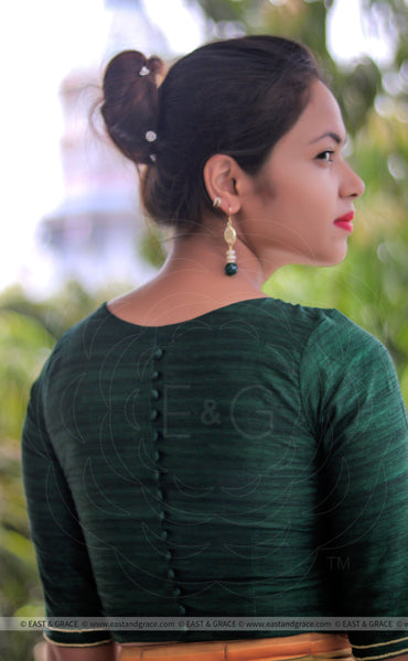 Dark Forest Green Raw Silk Blouse