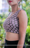 Charcoal Grey Frangipani Floral Raw Silk Blouse