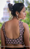 Charcoal Grey Frangipani Floral Raw Silk Blouse