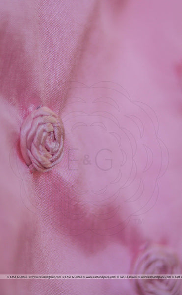 Pink Raw Silk Blouse With Hand Embroidered Baby Ribbon Roses