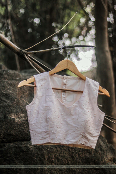 Soft Pink Raw Silk Blouse With Pearl Embroidery
