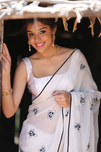 Iris Pure Chiffon Pure White Saree