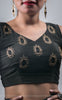 Black Silk-Crepe Blouse With Hand Embroidered Flower and Victorian Art Motif