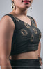 Black Silk-Crepe Blouse With Hand Embroidered Flower and Victorian Art Motif