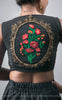 Black Silk-Crepe Blouse With Hand Embroidered Flower and Victorian Art Motif