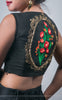 Black Silk-Crepe Blouse With Hand Embroidered Flower and Victorian Art Motif