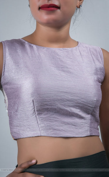 Light Lavender Raw-Silk Blouse With Hand Embroidered Ribbon Work Swan Motif