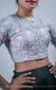 Flower's Breath Gray Cotton-Satin Blouse with Floral Embroidery