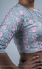 Flower's Breath Gray Cotton-Satin Blouse with Floral Embroidery