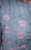 Flower's Breath Gray Cotton-Satin Blouse with Floral Embroidery