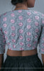 Flower's Breath Gray Cotton-Satin Blouse with Floral Embroidery