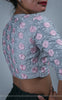 Flower's Breath Gray Cotton-Satin Blouse with Floral Embroidery