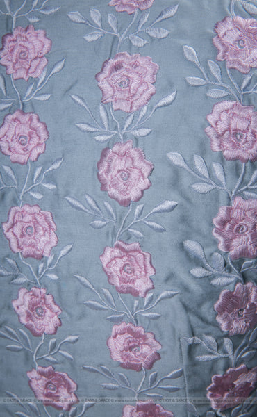 Flower's Breath Gray Cotton-Satin Blouse with Floral Embroidery